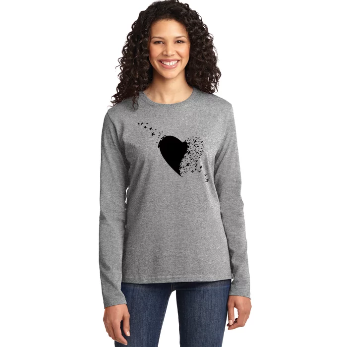 Bird Flocking Heart Ladies Long Sleeve Shirt