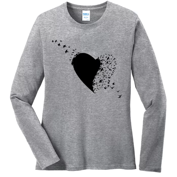 Bird Flocking Heart Ladies Long Sleeve Shirt