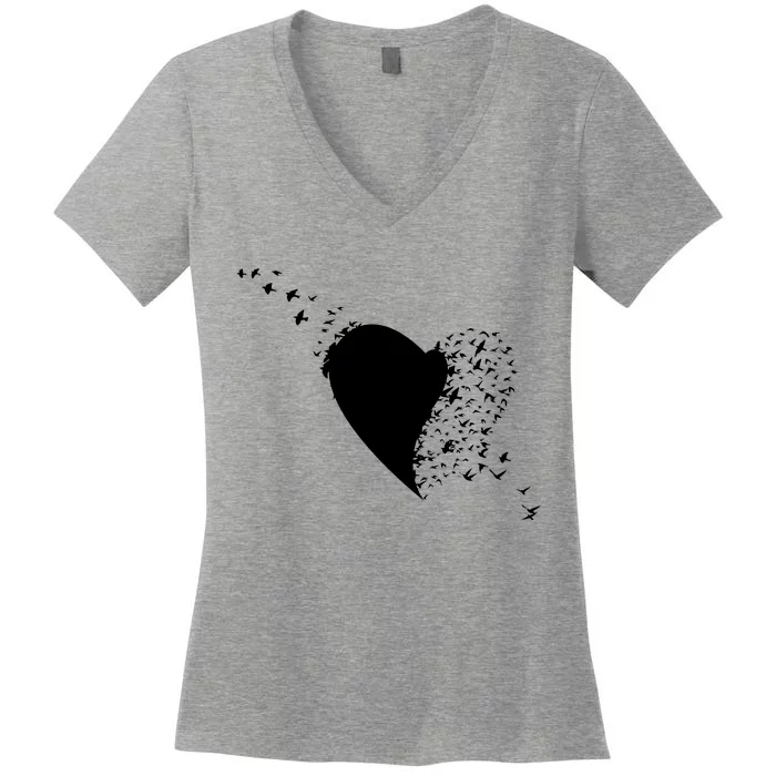 Bird Flocking Heart Women's V-Neck T-Shirt