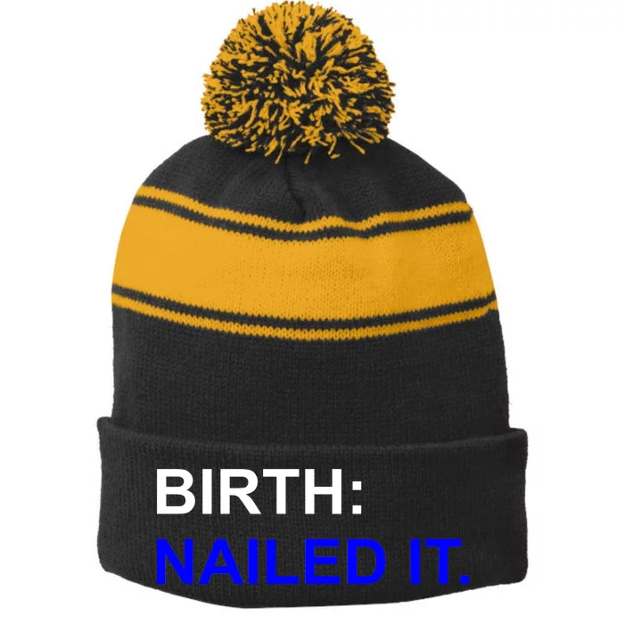 Birth: Nailed It. Funny Stripe Pom Pom Beanie