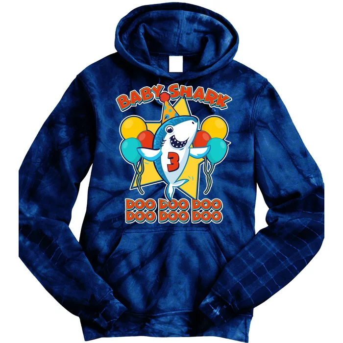 Birthday Baby Shark Doo Age 3 Tie Dye Hoodie