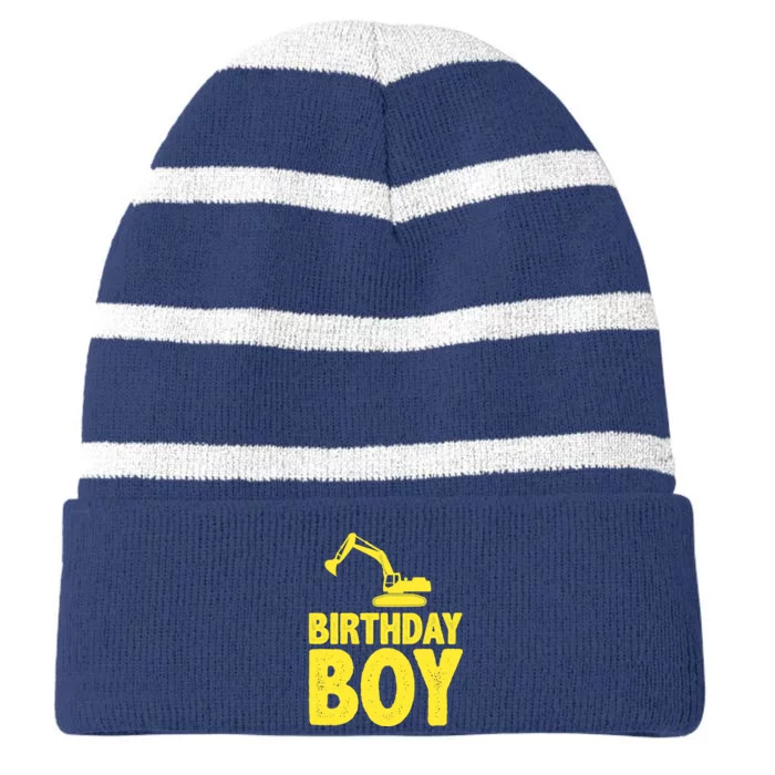 Birthday Boy Construction Crew Striped Beanie with Solid Band