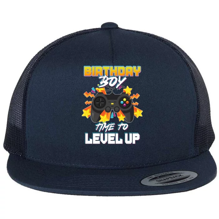 Birthday Boy Time to Level Up Video Gamer Cute Funny Flat Bill Trucker Hat