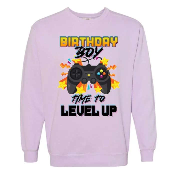 Birthday Boy Time to Level Up Video Gamer Cute Funny Garment-Dyed Sweatshirt