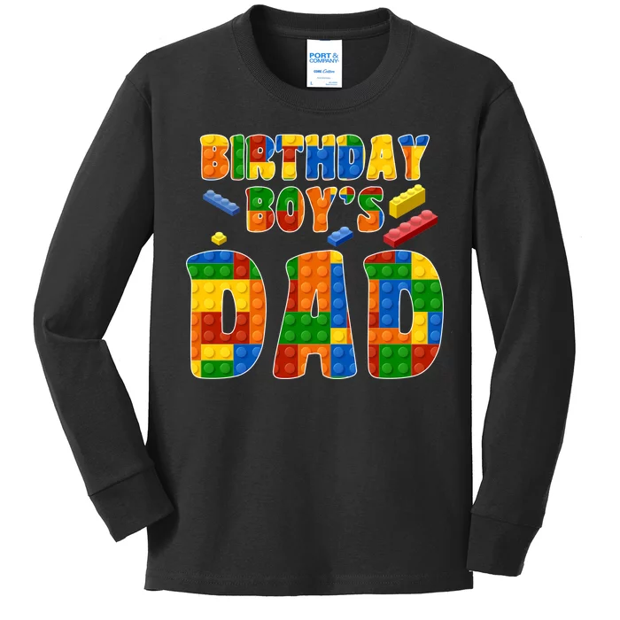 Birthday Boy's Dad Building Blocks Kids Long Sleeve Shirt