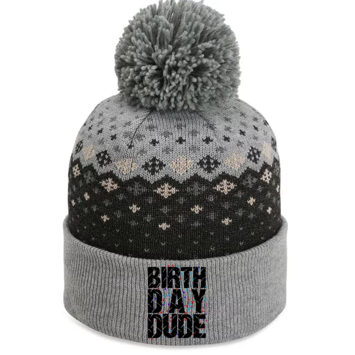 Birthday Dude With Confetti The Baniff Cuffed Pom Beanie