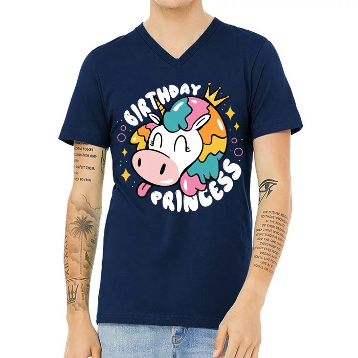 Birthday Princess Unicorn V-Neck T-Shirt