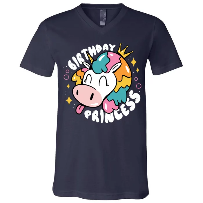 Birthday Princess Unicorn V-Neck T-Shirt