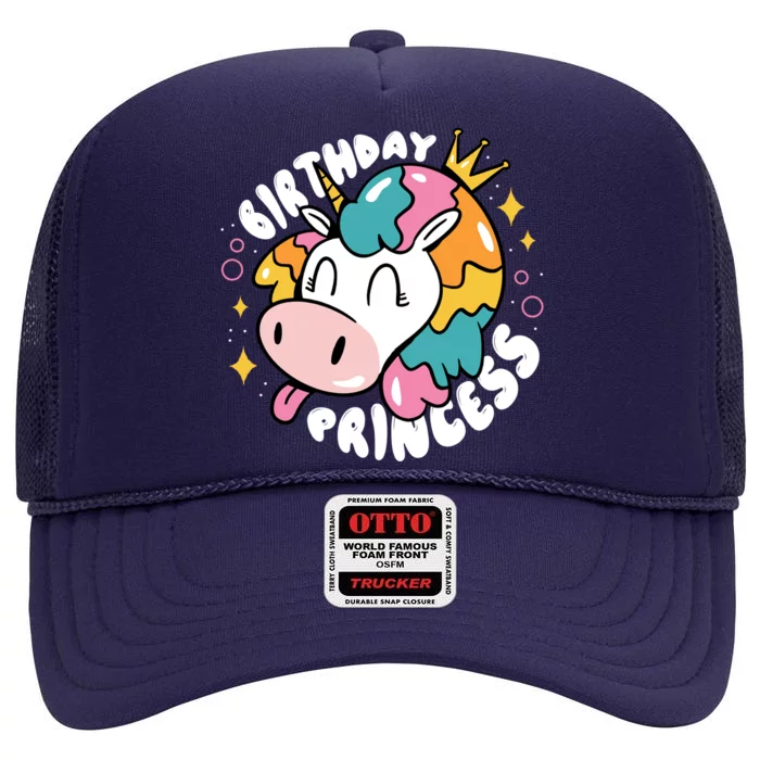 Birthday Princess Unicorn High Crown Mesh Trucker Hat