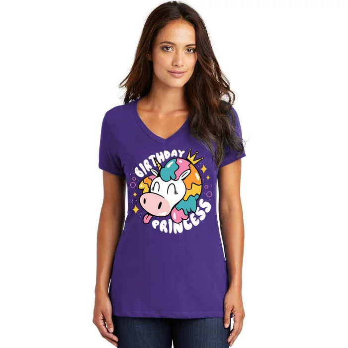 Birthday Princess Unicorn Women's V-Neck T-Shirt