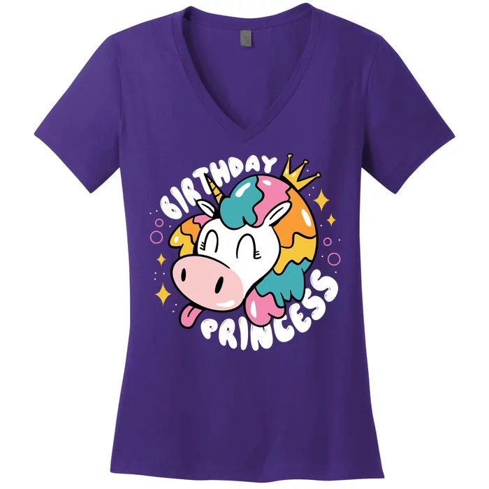 Birthday Princess Unicorn Women's V-Neck T-Shirt