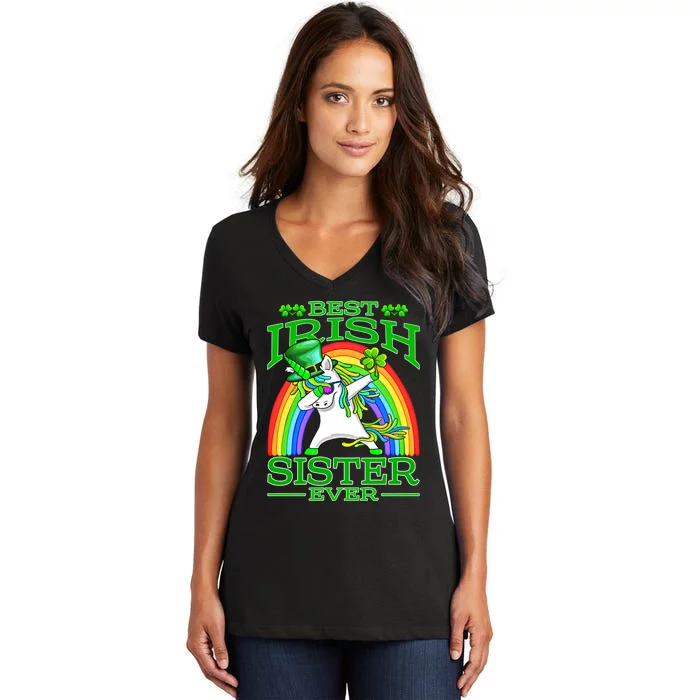 Best Irish Sister Ever St PatrickS Day Unicorn Cute Gift Women's V-Neck T-Shirt