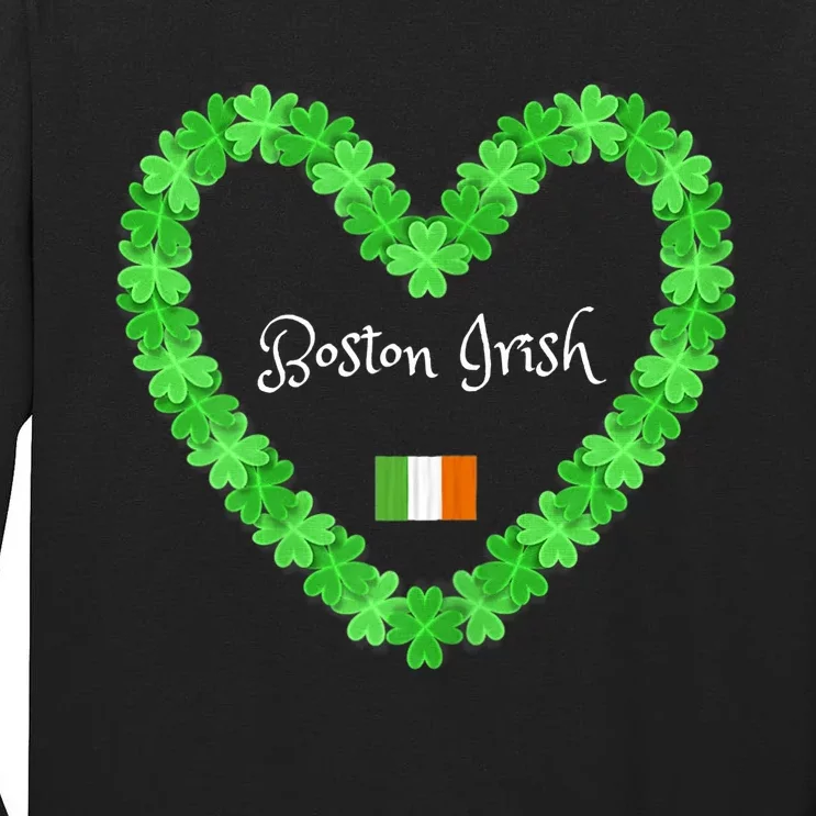 Boston Irish St. Paddy's Day Shamrock Heart Tall Long Sleeve T-Shirt