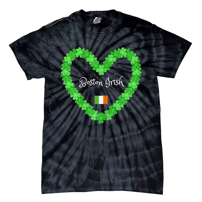 Boston Irish St. Paddy's Day Shamrock Heart Tie-Dye T-Shirt