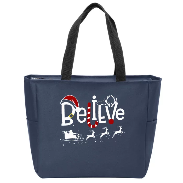 Believe In Santa Clause Christmas Zip Tote Bag