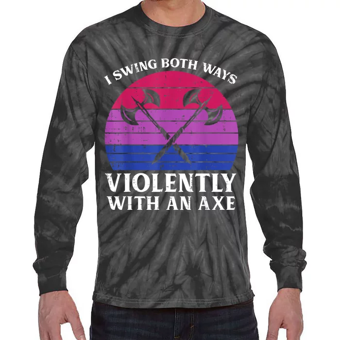 Bisexual I Swing Both Ways Axe Funny Bi Pride Flag Lgbtq Tie-Dye Long Sleeve Shirt