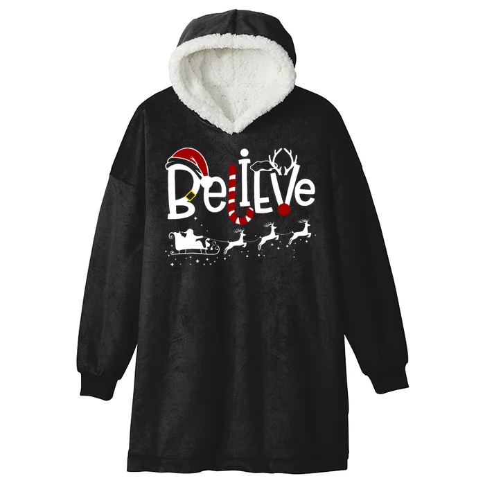 Believe In Santa Clause Christmas Hooded Wearable Blanket