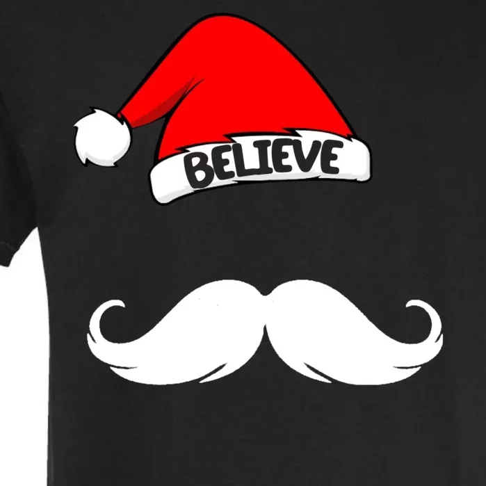 Believe In Santa Funny Mustache Garment-Dyed Heavyweight T-Shirt