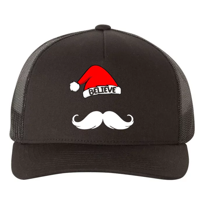 Believe In Santa Funny Mustache Yupoong Adult 5-Panel Trucker Hat