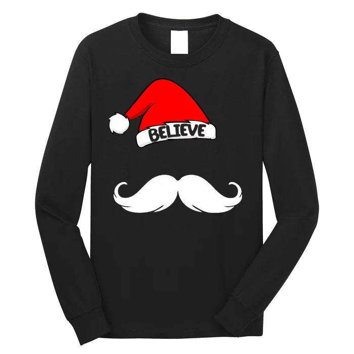 Believe In Santa Funny Mustache Long Sleeve Shirt