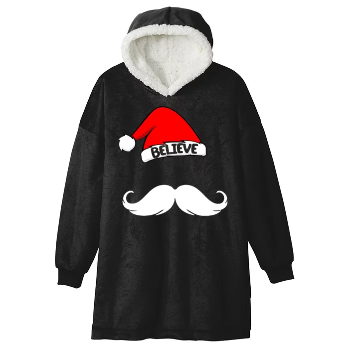 Believe In Santa Funny Mustache Hooded Wearable Blanket