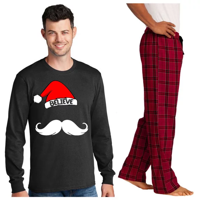 Believe In Santa Funny Mustache Long Sleeve Pajama Set