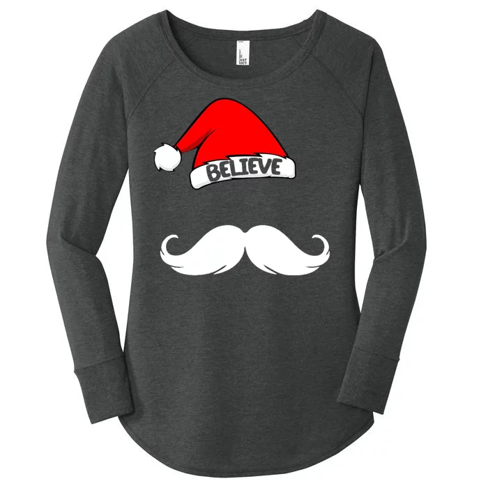 Believe In Santa Funny Mustache Women's Perfect Tri Tunic Long Sleeve Shirt