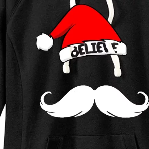 Believe In Santa Funny Mustache Women's Fleece Hoodie