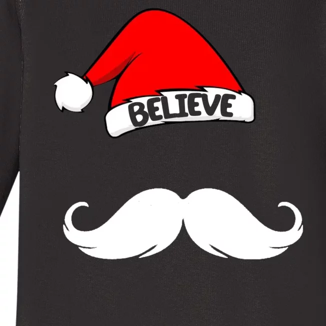 Believe In Santa Funny Mustache Baby Long Sleeve Bodysuit