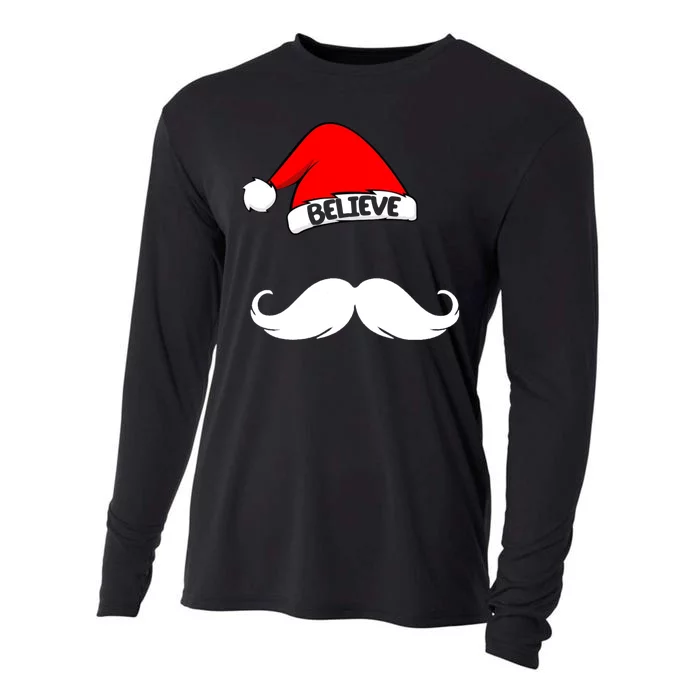 Believe In Santa Funny Mustache Cooling Performance Long Sleeve Crew