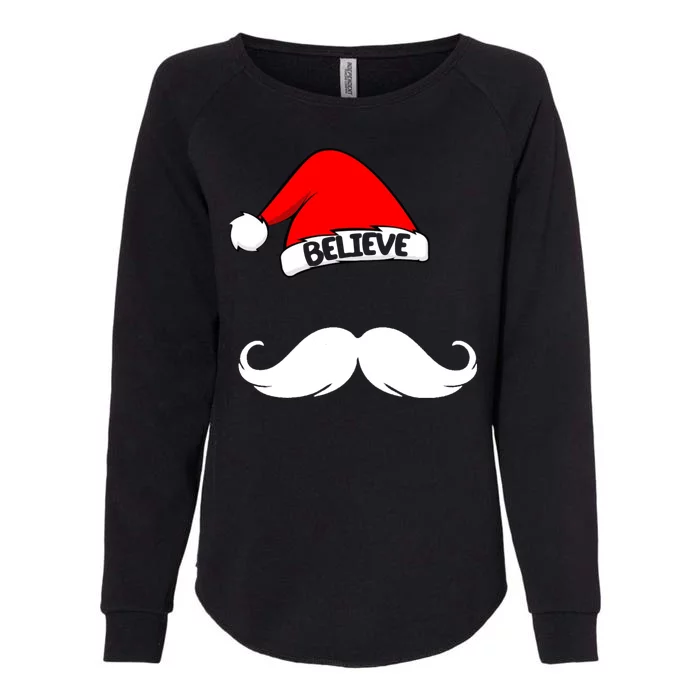 Believe In Santa Funny Mustache Womens California Wash Sweatshirt