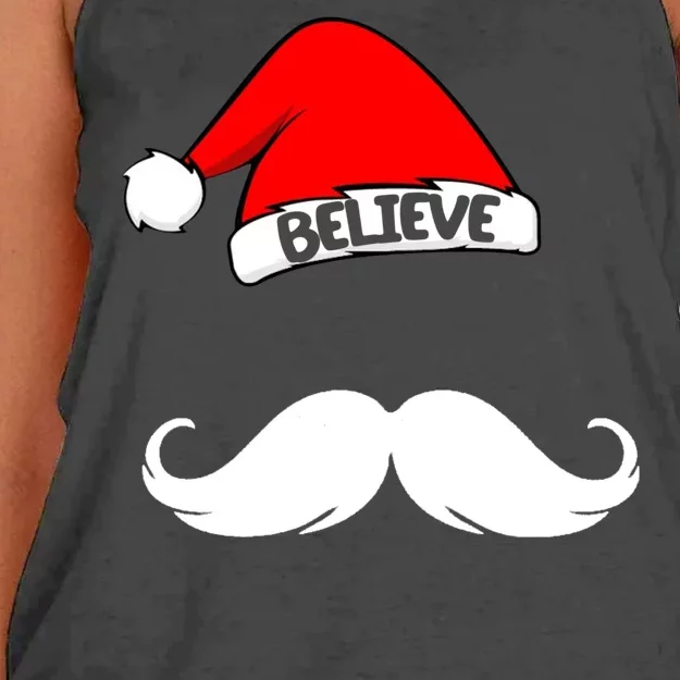 Believe In Santa Funny Mustache Women's Knotted Racerback Tank