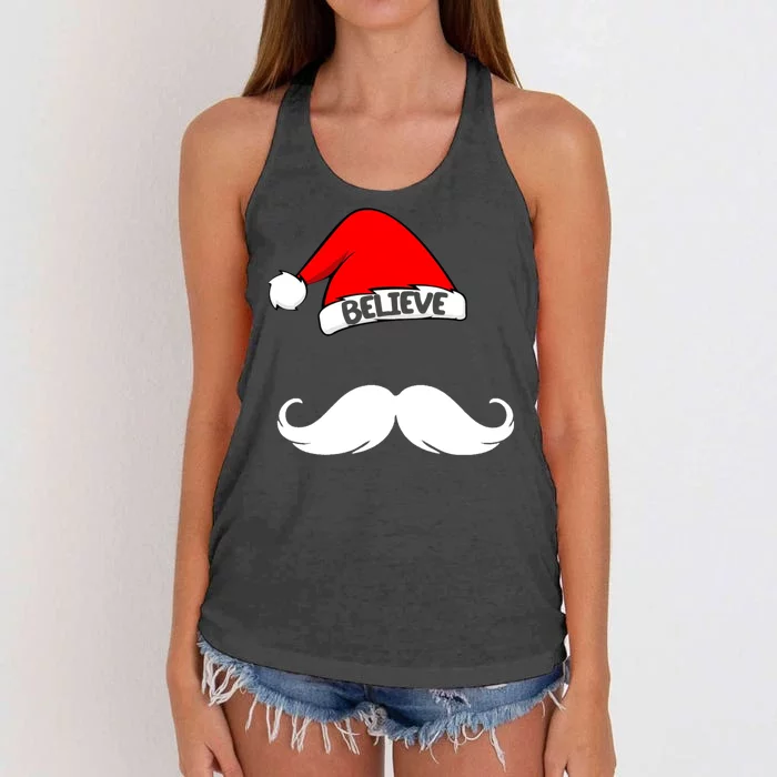 Believe In Santa Funny Mustache Women's Knotted Racerback Tank