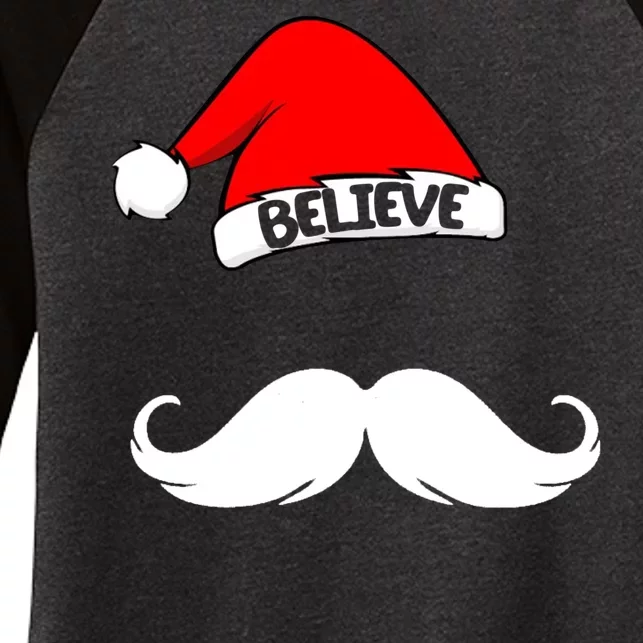 Believe In Santa Funny Mustache Women's Tri-Blend 3/4-Sleeve Raglan Shirt