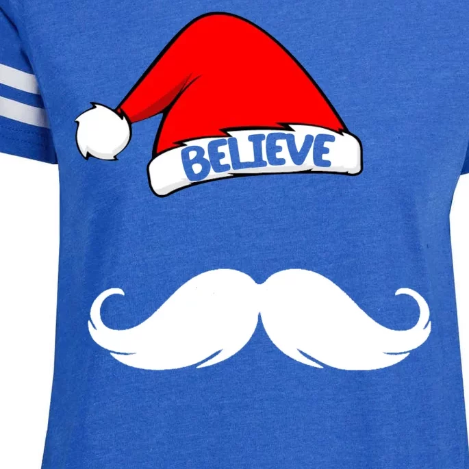 Believe In Santa Funny Mustache Enza Ladies Jersey Football T-Shirt