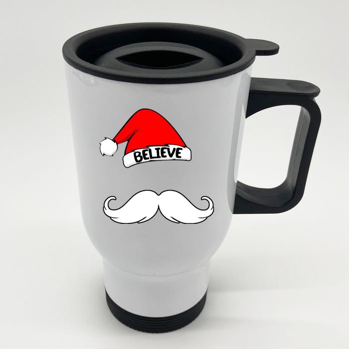 Believe In Santa Funny Mustache Front & Back Stainless Steel Travel Mug