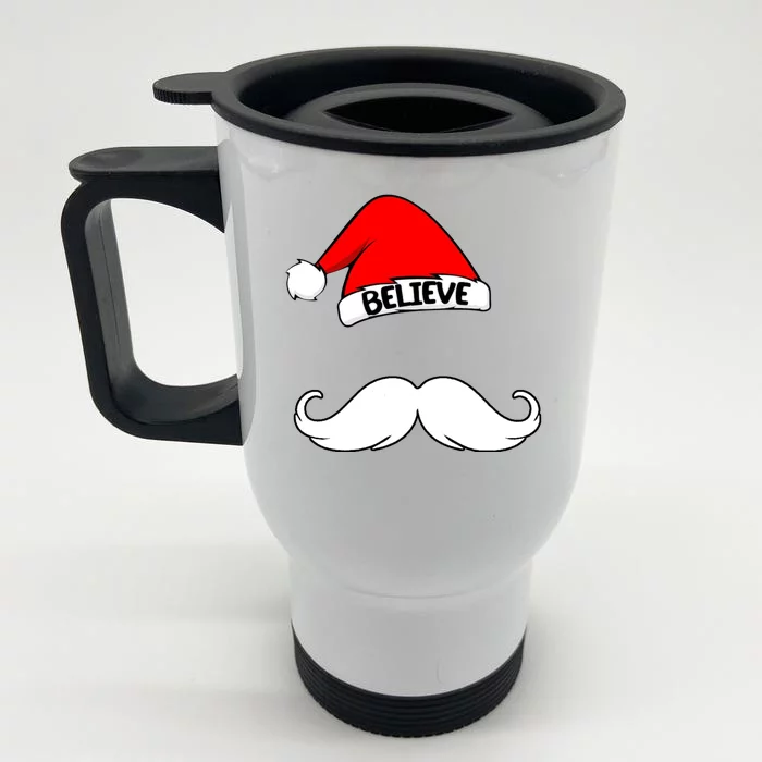 Believe In Santa Funny Mustache Front & Back Stainless Steel Travel Mug