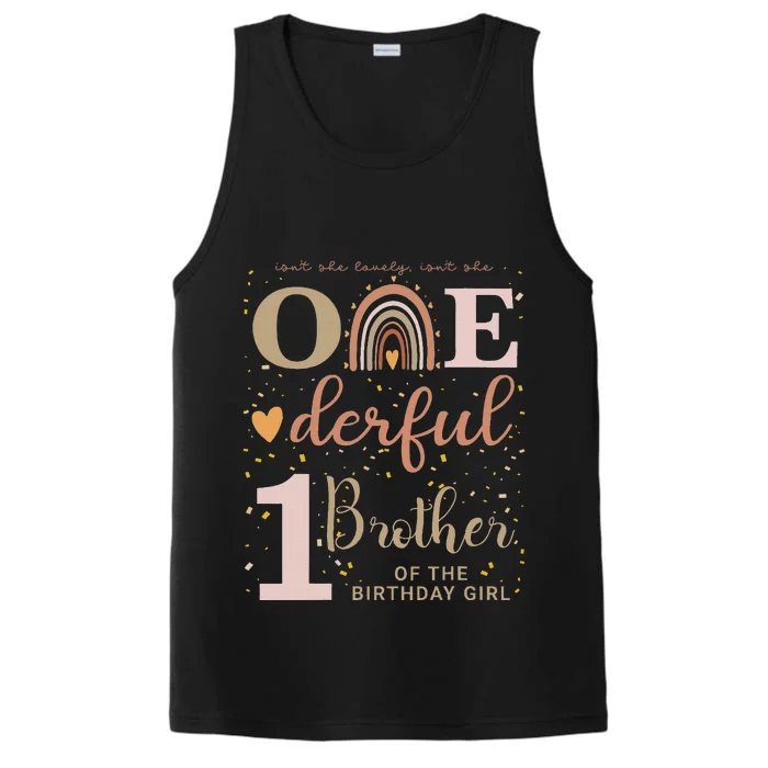 Brother Isnt She Onederful 1st Birthday Neutral Boho Rainbow Performance Tank