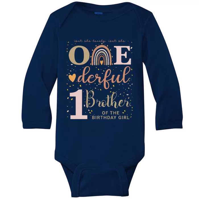 Brother Isnt She Onederful 1st Birthday Neutral Boho Rainbow Baby Long Sleeve Bodysuit