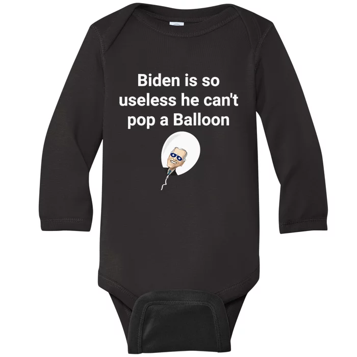 Biden is so useless he can't pop a balloon Chinese balloon Baby Long Sleeve Bodysuit