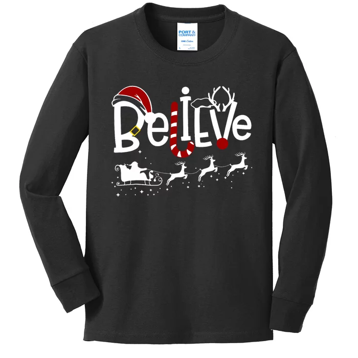 Believe In Santa Clause Christmas Kids Long Sleeve Shirt