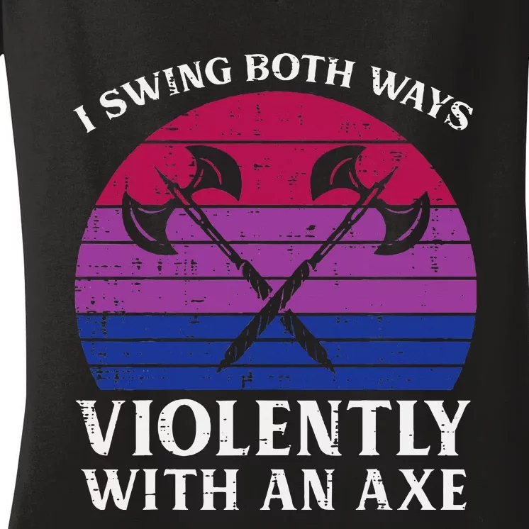 Bisexual I Swing Both Ways Axe Bi Pride Flag Lgbtq Women's V-Neck T-Shirt