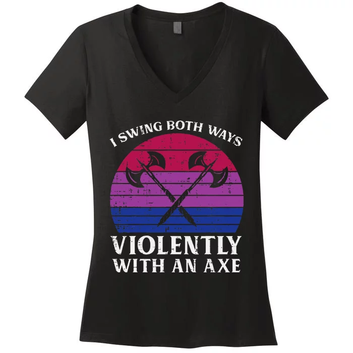 Bisexual I Swing Both Ways Axe Bi Pride Flag Lgbtq Women's V-Neck T-Shirt