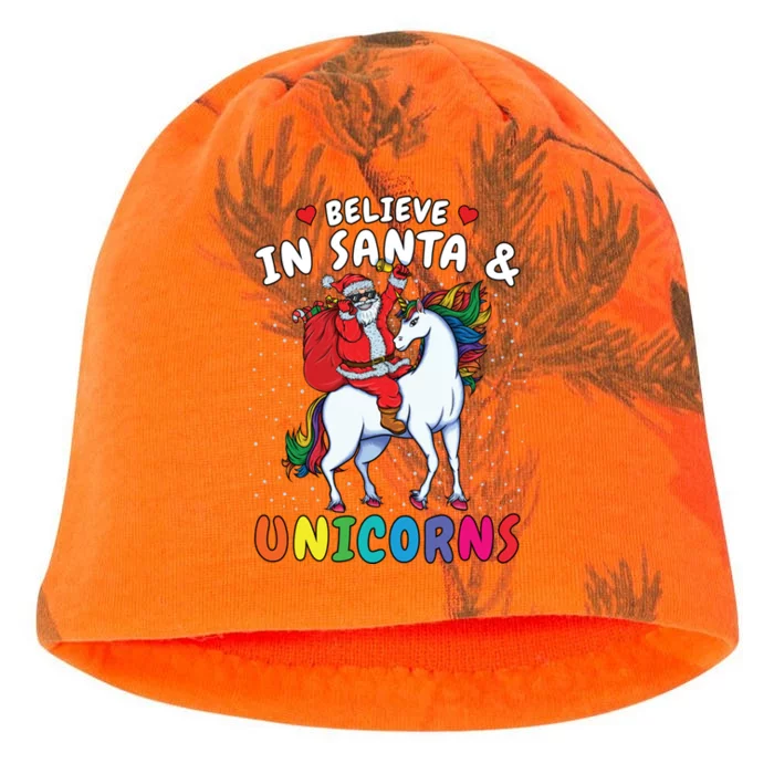 Believe In Santa And Unicorns Christmas Santa Riding Unicorn Gift Kati - Camo Knit Beanie