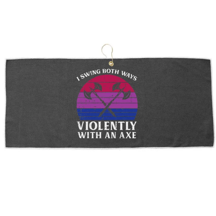 Bisexual I Swing Both Ways Axe Funny Bi Pride Flag Lgbtq Gift Large Microfiber Waffle Golf Towel