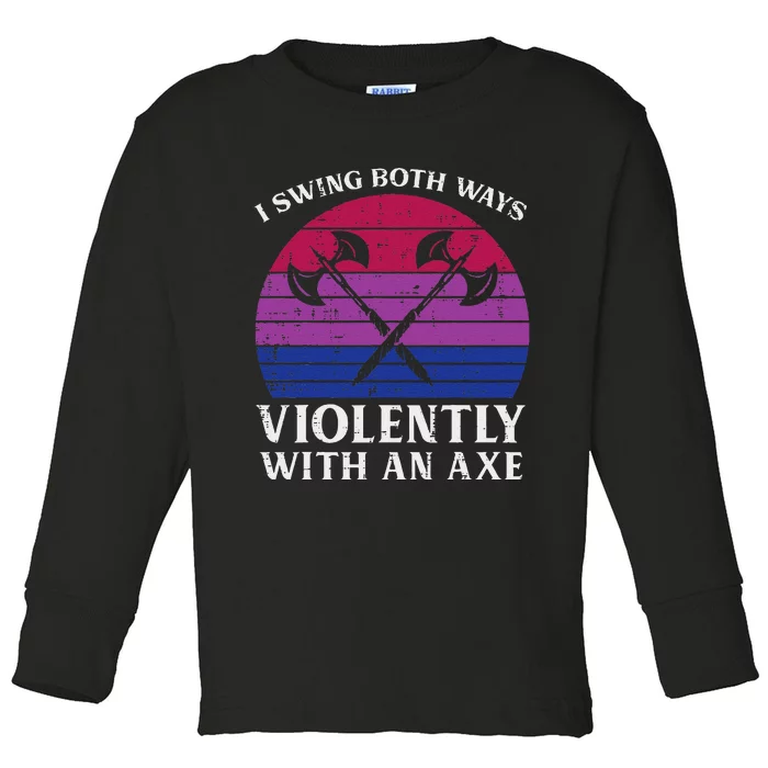 Bisexual I Swing Both Ways Axe Funny Bi Pride Flag Lgbtq Gift Toddler Long Sleeve Shirt