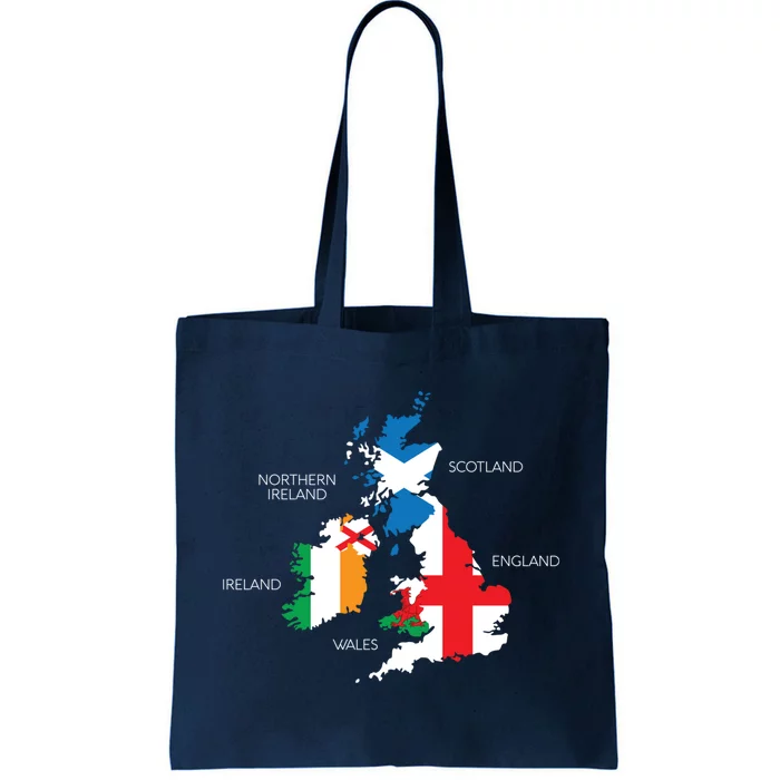 British Isles Sea Ireland Scotland Wales England Map Coins Tote Bag