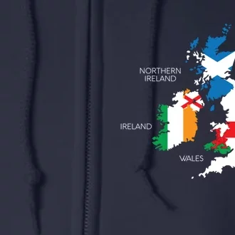 British Isles Sea Ireland Scotland Wales England Map Coins Full Zip Hoodie