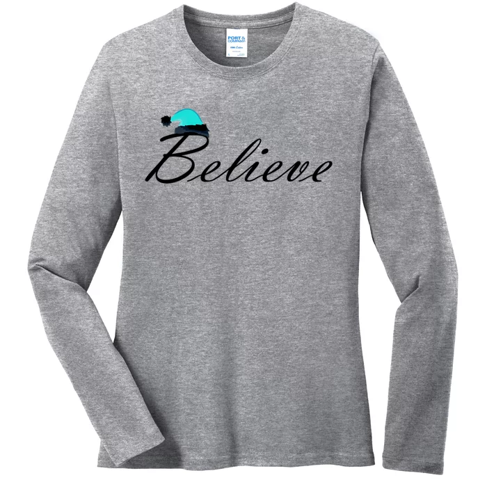 Believe In Santa Cute Christmas Gift Ladies Long Sleeve Shirt