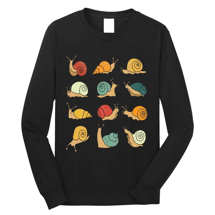 Beautifully Illustrated Snails Vintage Snail Lover Long Sleeve Shirt